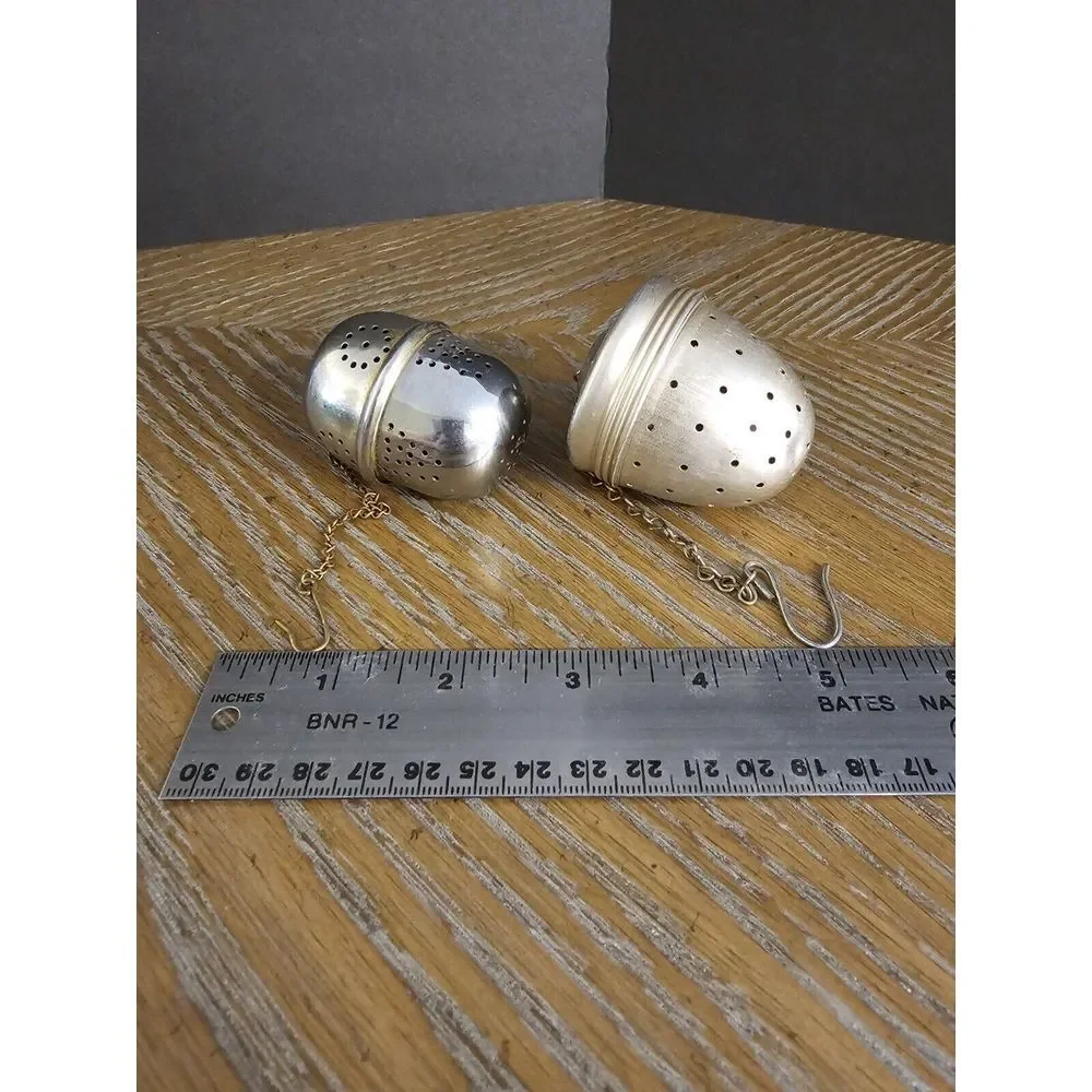 Vintage Aluminum Acorn‎ Shape Ball Tea Herb Basket Infuser Strainer With Chain 2